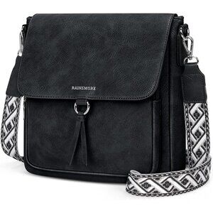 ⚡White Black Women PU Leather Crossbody Bag Wide Adjustable Strap Shoulder